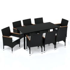 Mobilier à dîner de jardin et coussins 9pcs Résine tressée Noir 4