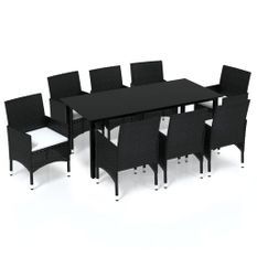 Mobilier à dîner de jardin et coussins 9pcs Résine tressée Noir 5