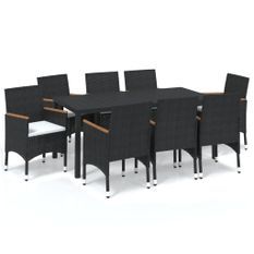 Mobilier à dîner de jardin et coussins 9pcs Résine tressée Noir 2