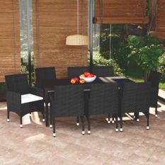 Mobilier à dîner de jardin et coussins 9pcs Résine tressée Noir