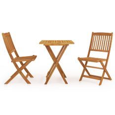 Mobilier à dîner de jardin pliable 3 pcs Bois d'acacia solide 7