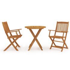 Mobilier à dîner de jardin pliable 3 pcs Bois d'acacia solide 4