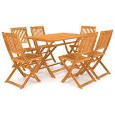 Mobilier à dîner de jardin pliable 7 pcs Bois d'acacia solide 3