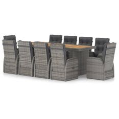 Mobilier à dîner jardin 11pcs avec coussins Résine tressée Gris 2