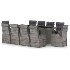 Mobilier à dîner jardin 11pcs avec coussins Résine tressée Gris