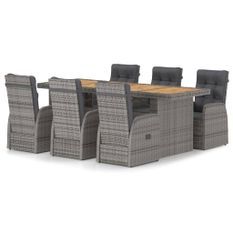 Mobilier à dîner jardin 7 pcs avec coussins Résine tressée Gris 2