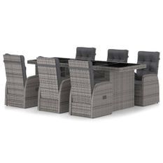 Mobilier à dîner jardin 7 pcs avec coussins Résine tressée Gris