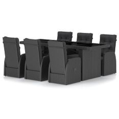 Mobilier à dîner jardin 7 pcs avec coussins Résine tressée Noir 2