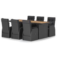 Mobilier à dîner jardin 7 pcs avec coussins Résine tressée Noir 3