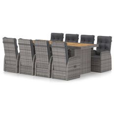 Mobilier à dîner jardin 9 pcs avec coussins Résine tressée Gris 2