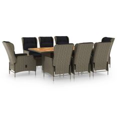 Mobilier à dîner jardin 9 pcs et coussins Résine tressée Marron 3