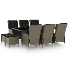 Mobilier à dîner jardin 9 pcs et coussins Résine tressée Marron 2