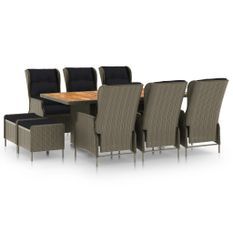 Mobilier à dîner jardin 9 pcs et coussins Résine tressée Marron 4