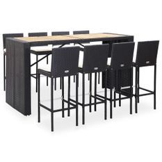 Mobilier de bar 9 pcs Résine tressée et bois d'acacia Noir