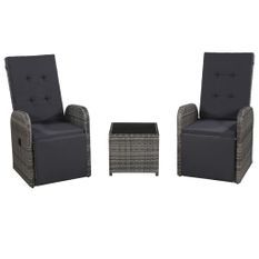 Mobilier de bistro 3 pcs avec coussins Résine tressée Gris