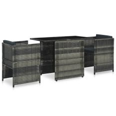Mobilier de bistro 3 pcs avec coussins Résine tressée Gris 4