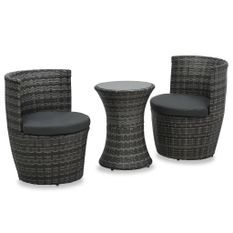 Mobilier de bistro 3 pcs avec coussins Résine tressée Gris 3