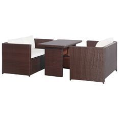 Mobilier de bistro 3 pcs avec coussins Résine tressée Marron 2