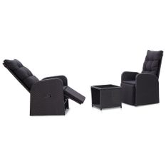 Mobilier de bistro 3 pcs avec coussins Résine tressée Noir