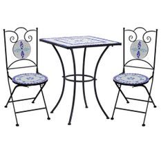 Mobilier de bistro 3 pcs mosaïque Carreau céramique Bleu Blanc