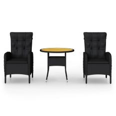 Mobilier de bistro de jardin 3 pcs Résine tressée Noir