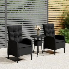 Mobilier de bistro de jardin 3 pcs Résine tressée Noir