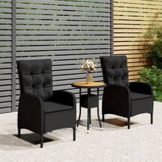 Mobilier de bistro de jardin 3 pcs Résine tressée Noir