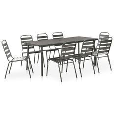 Mobilier de salle à manger d'extérieur 9 pcs Acier Gris foncé