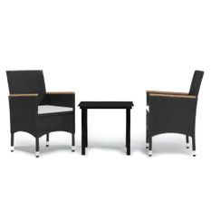 Mobilier de salle à manger d'extérieur avec coussins 3 pcs Noir