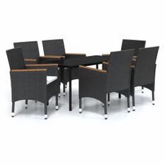 Mobilier de salle à manger d'extérieur avec coussins 7 pcs Noir