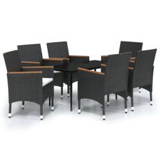 Mobilier de salle à manger de jardin 7 pcs avec coussins Noir