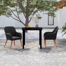 Mobilier de salle à manger de jardin avec coussins 3 pcs Noir