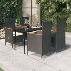 Mobilier de salle à manger de jardin avec coussins 5 pcs Noir