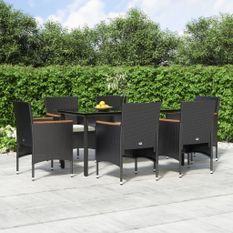 Mobilier de salle à manger de jardin avec coussins 7 pcs Noir