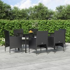 Mobilier de salle à manger de jardin avec coussins 7 pcs Noir
