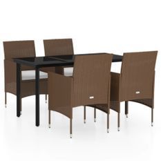 Mobilier de salle à manger de jardin coussins 5 pcs Marron/noir 2