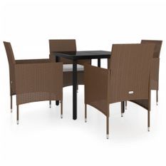 Mobilier de salle à manger de jardin coussins 5 pcs Marron/noir 4