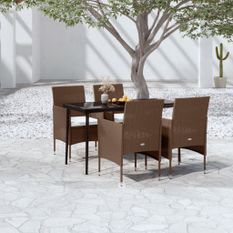 Mobilier de salle à manger de jardin coussins 5 pcs Marron/noir 3