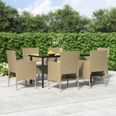 Mobilier de salle à manger de jardin coussins 7 pcs Beige/noir