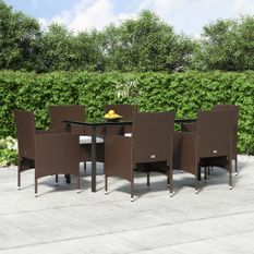 Mobilier de salle à manger de jardin coussins 7 pcs Marron/noir