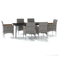 Mobilier de salle à manger de jardin coussins 7pcs Gris et noir