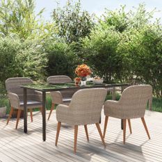 Mobilier de salle à manger de jardin et coussins 5 pcs Marron