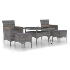 Mobilier dîner jardin 5 pcs Résine tressée et verre trempé Gris