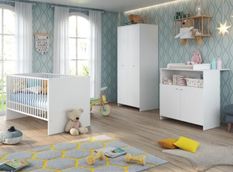 NIKO Chambre bébé complete : lit 70x140cm + commode + armoire - blanc