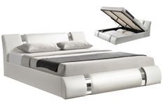 Lit coffre design 180x200 cm similicuir blanc et métal Ange