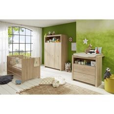 OLIVIA SONOMA Chambre bébé complete : lit 70*140cm + commode + armoire - Chene naturel