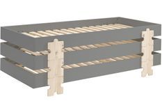 Pack de 3 lits empilables pin massif gris et bois clair Valentino 90x200 cm