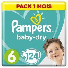 PAMPERS Baby Dry Taille 6 - des 15 kg - 124 couches - Format pack 1 mois