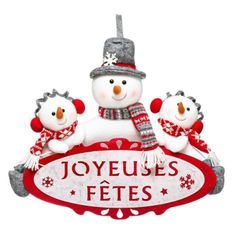 Pancarte décorative feutrine - Bonhommes de neige