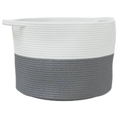 Panier à linge gris et blanc Ø55x36 cm coton